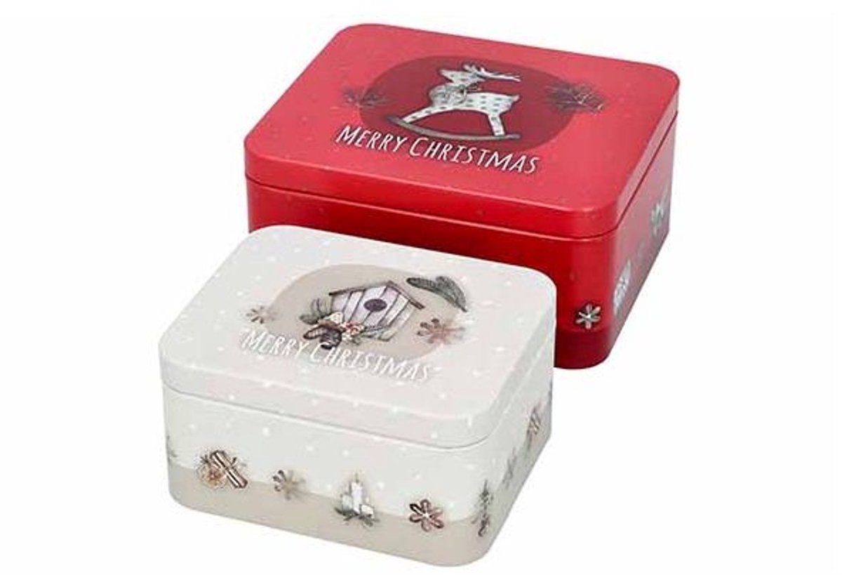 Koekjestrommel Set2 Merry Christmas Small 12x10xh6cm - 15x13xh7cm