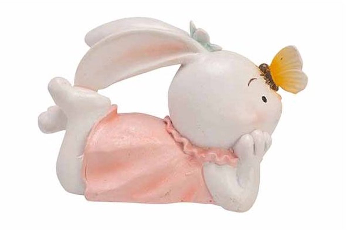 Konijn With Butterfly Pastelroze 22x10xh 14cm Polyresin