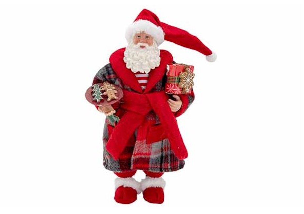 Kerstman Pajamas And Cookies Rood 15x10x H28cm Textiel