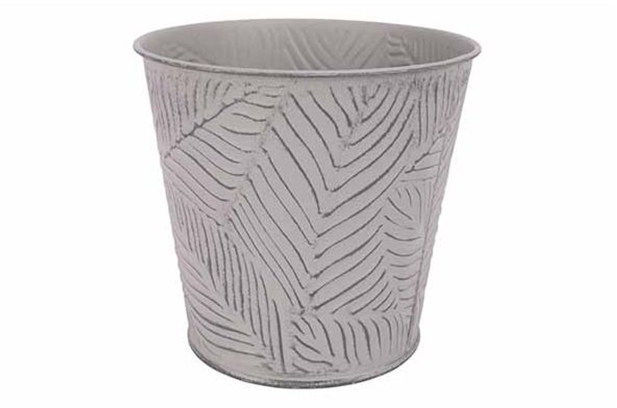 Bloempot Leaves Grijs 14x10xh12,7cm Rond Conisch Metaal