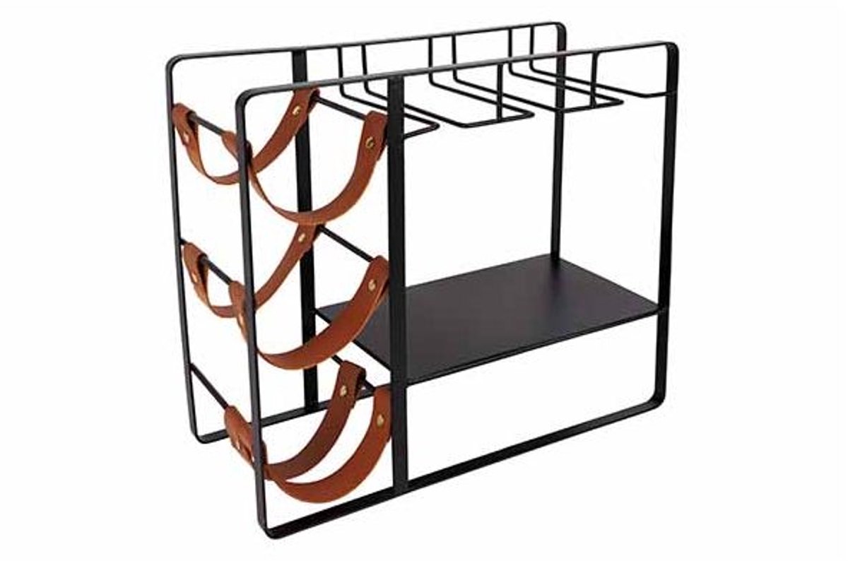 Wijnrek For Bottles And Glasses Zwart 35 X15xh30cm Rechthoek Metaal