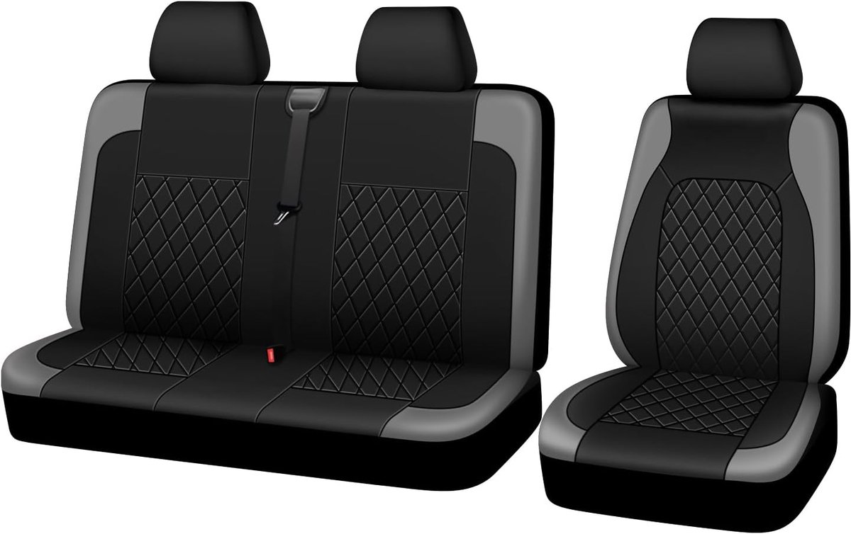 Bestelhoezen voor bestelwagens, universele pasvorm voor de meeste vrachtwagens, bestelwagens, vrachtwagen, PU-lederen voorstoelhoes, enkele en dubbele passagiersstoelhoes, accessoires 2+1