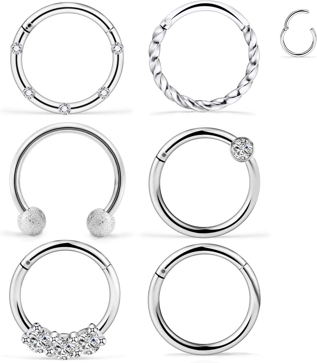 Ringen, veelzijdige collectie modieuze neus-lippen, wenkbrauwringen, helix, kraakbeenoorbellen, hoepel, sieraden voor vrouwen, lichaamspiercing, sieraden