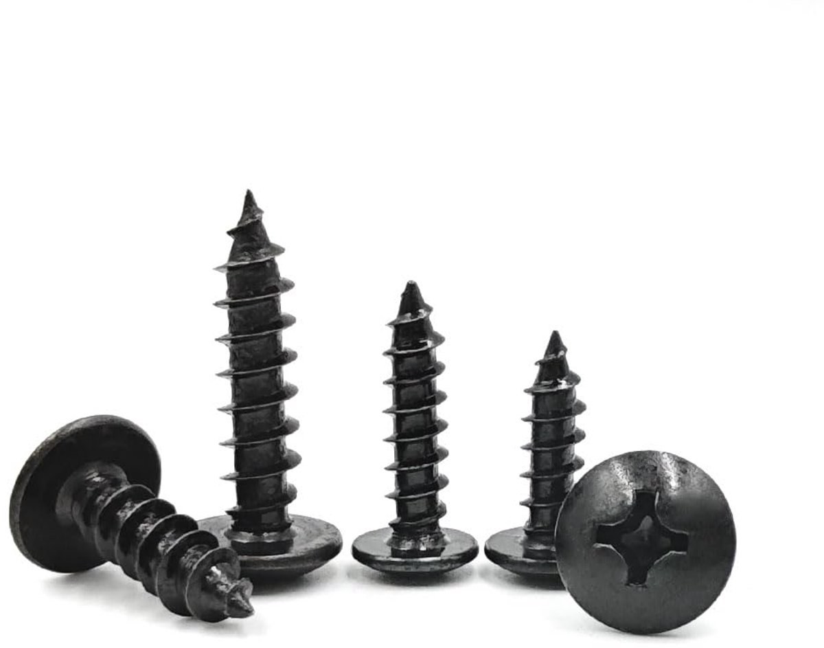 20 stuks M4x10mm Schroeven Houtschroeven, Zwart Koolstofstaal Ronde Kop Paddestoel Hoofd Bevestiging Schroeven, Zelfborende Schroeven