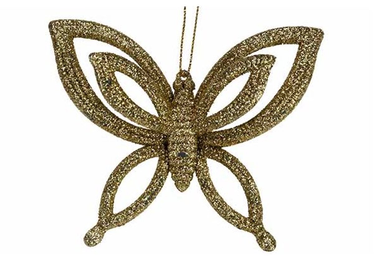 Hanger Butterfly Glitter Goud 10x2,5xh8, 5cm Kunststof
