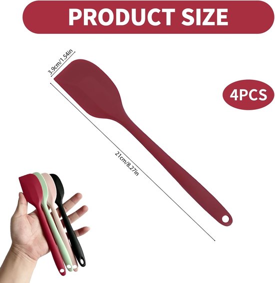 4 stuks kleine siliconen spatel 21 cm en mini-spatel van siliconen, mini-spatel, flexibel en hittebestendig, 315 °C, keukengerei met antiaanbaklaag voor koken, mengen en schrapen — afbeelding 2