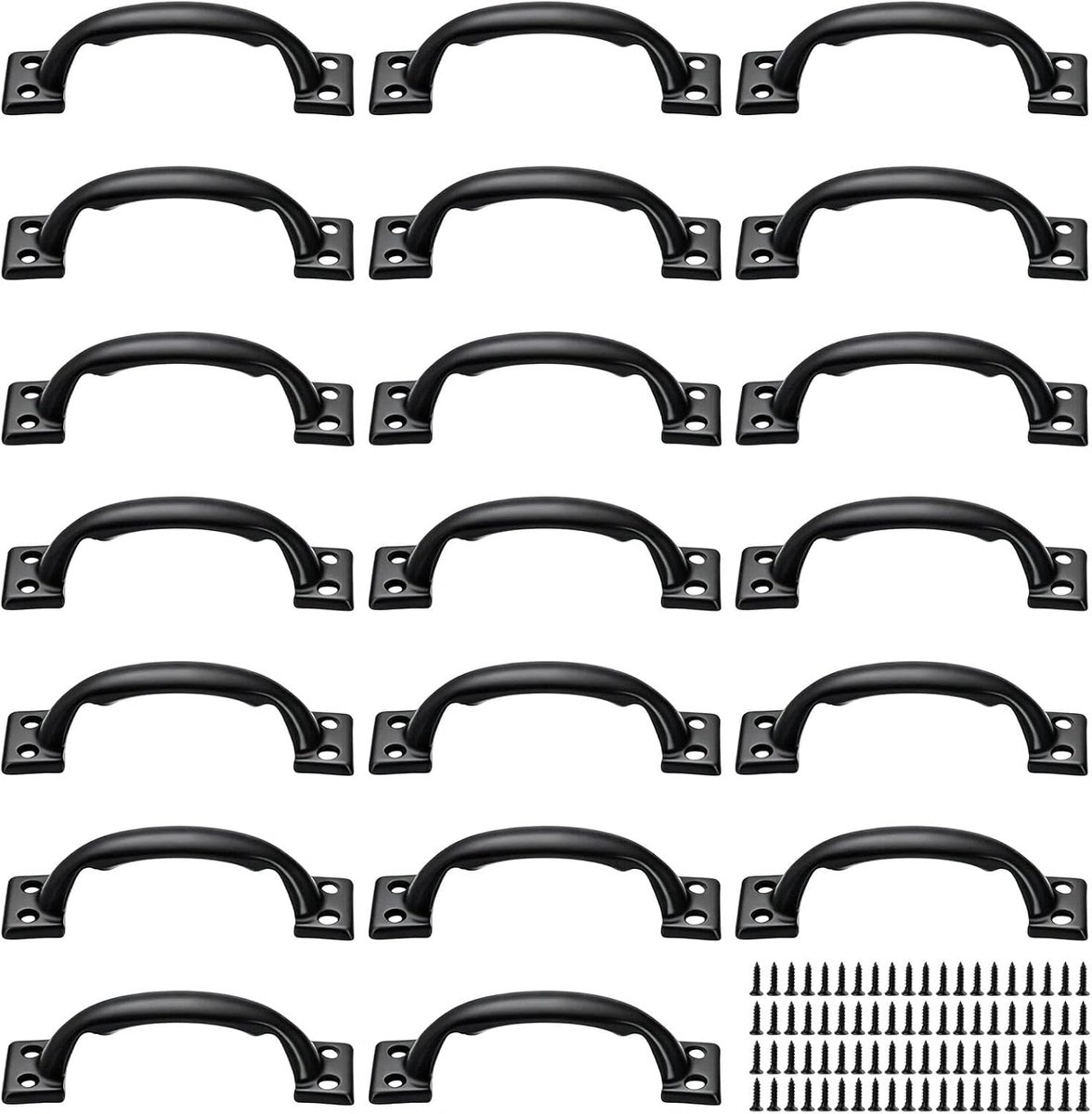 Set van 20 meubelgrepen zwart, ijzer, 58 mm gatafstand | Stabiele zwarte D-handgrepen van ijzer. 72 mm lengte, gatafstand 58 mm. voor keuken- en kastdeuren. 80 schroeven in een set