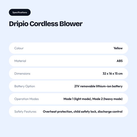 Dripio - Bladblazer op Accu - Draadloos - Incl 2 Accu's - 2-in-1 — afbeelding 3
