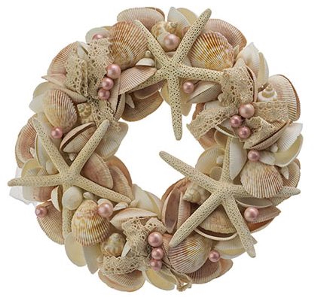 Krans Shells And Pink Pearls Natuur D28x H6cm