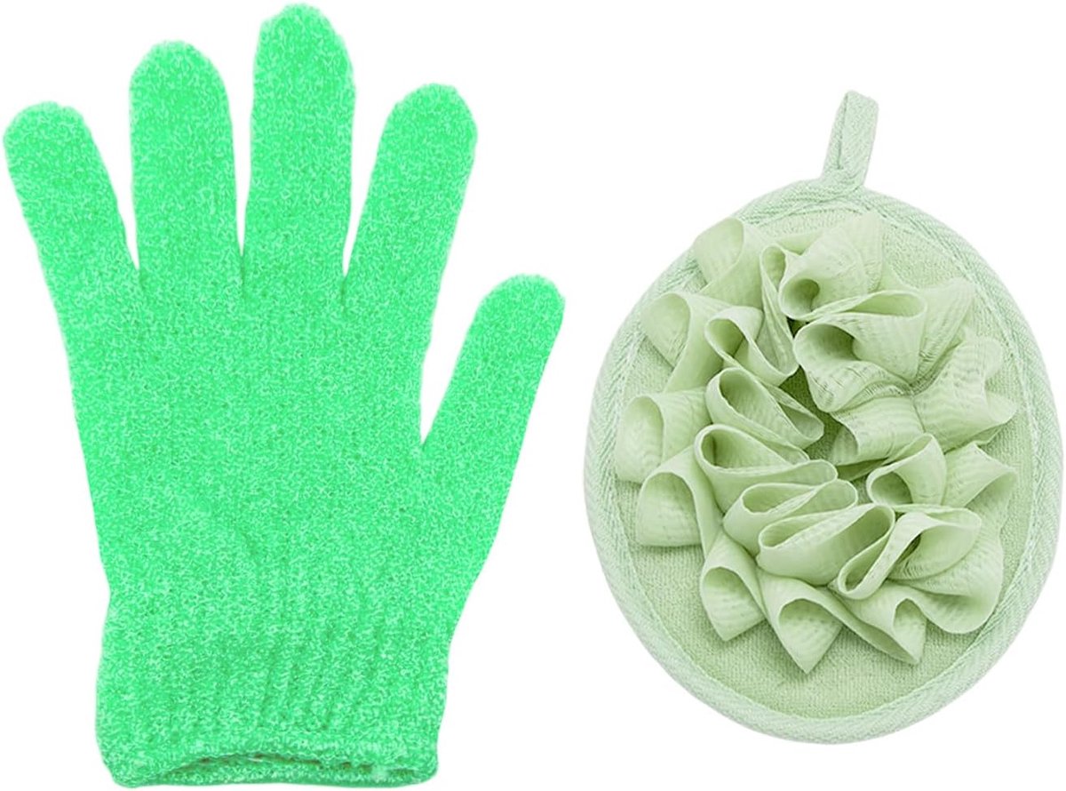 Shower Sponge 1pc,Shower Glove 1pc,Foam Ball,Peeling Loofa,Green Shower Towel,Shower Cleaning Accessories - ShopVlot