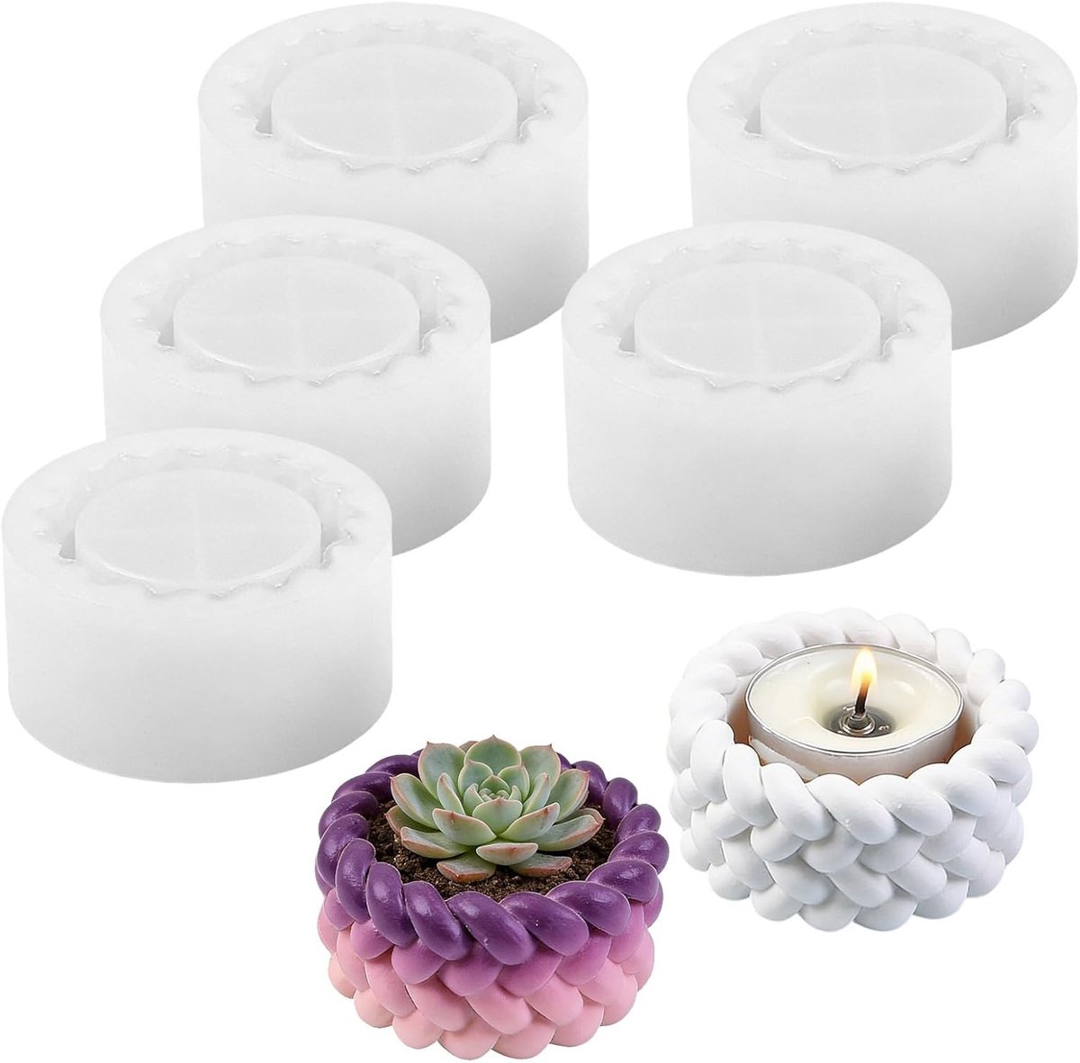 Set of 5 Silicone Candle Holders, Reusable Moulds, Silicone for Candles and Flower Pots, Tea Light Holders, Durable - ShopVlot
