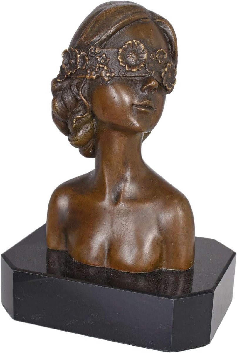 Art Nouveau bronze bust woman with connected eyes bronze on marble base pab029 Palazzo Exclusive - ShopVlot