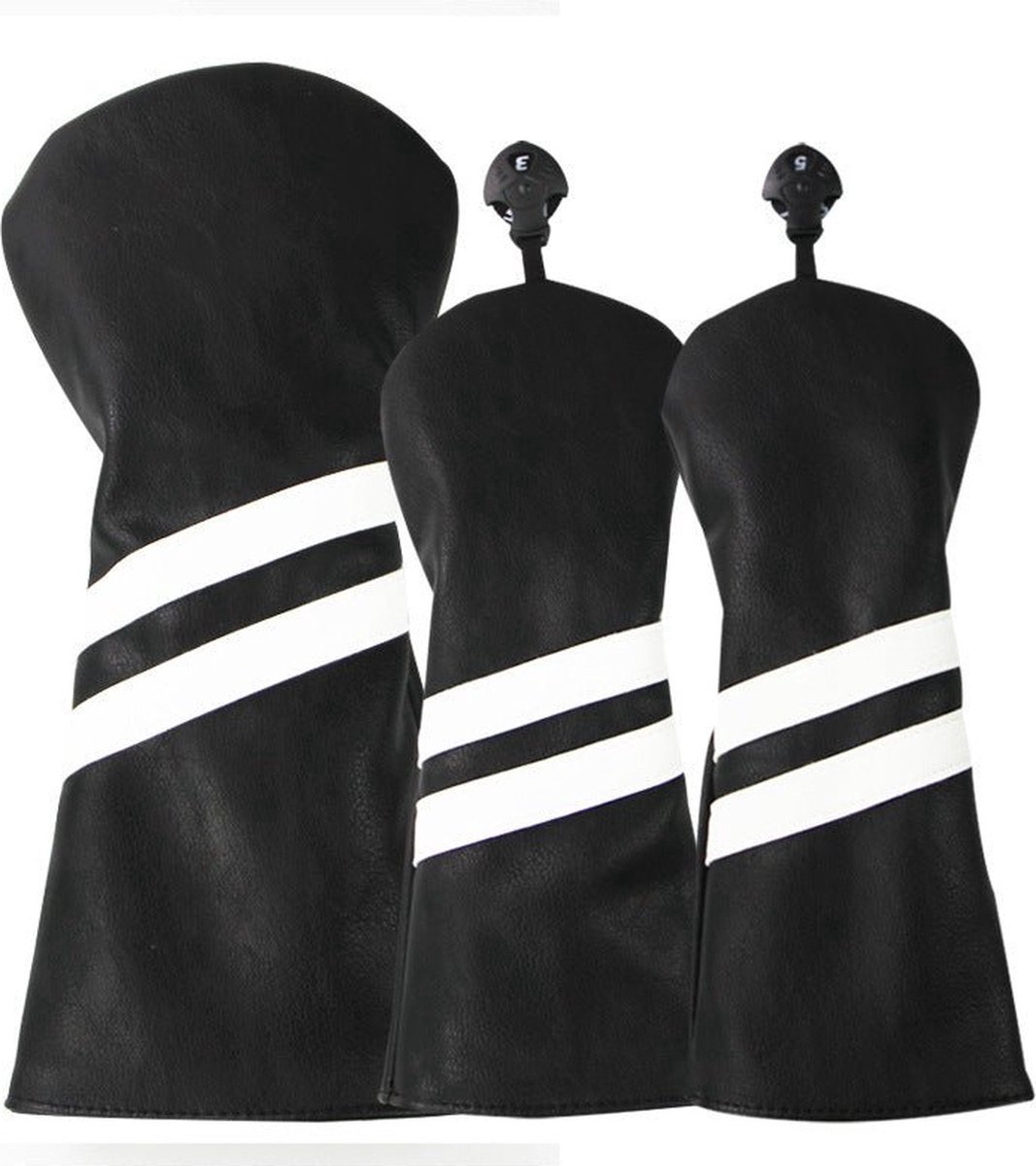 Golf Club Headcover Double-Stripe - Golfclub Covers - Zwart- Headcovers-Golf Spullen- Driver, Hybride, Fairway wood