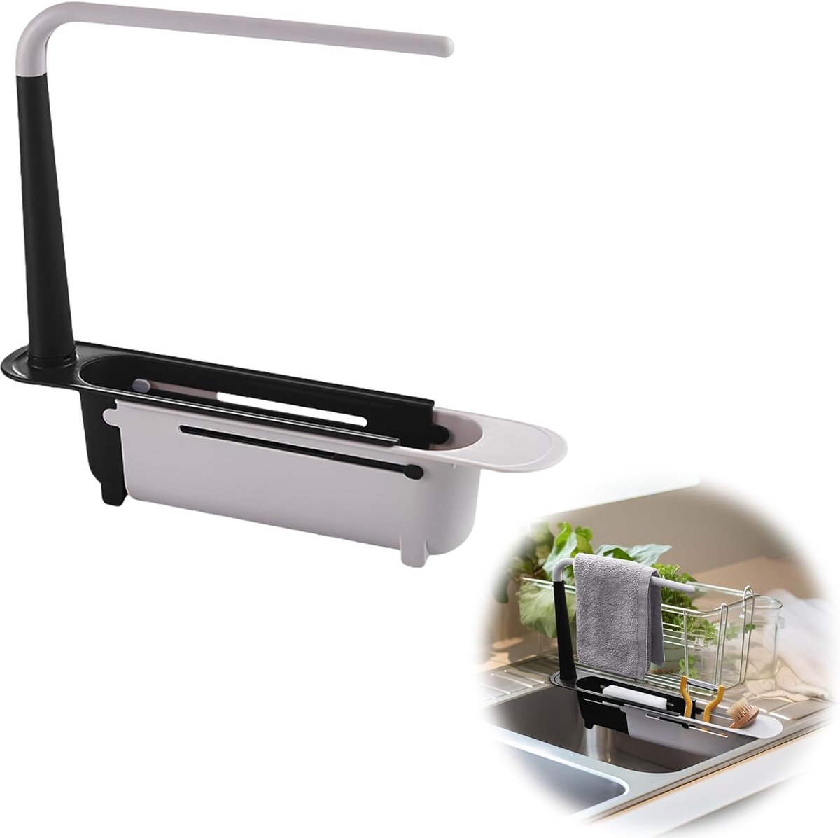 Kitchen Organizer, Sink Organizer with Self Draining Bin for Sponge Holder, Towel Rack, Kitchen Towel Holder, Super - ShopVlot