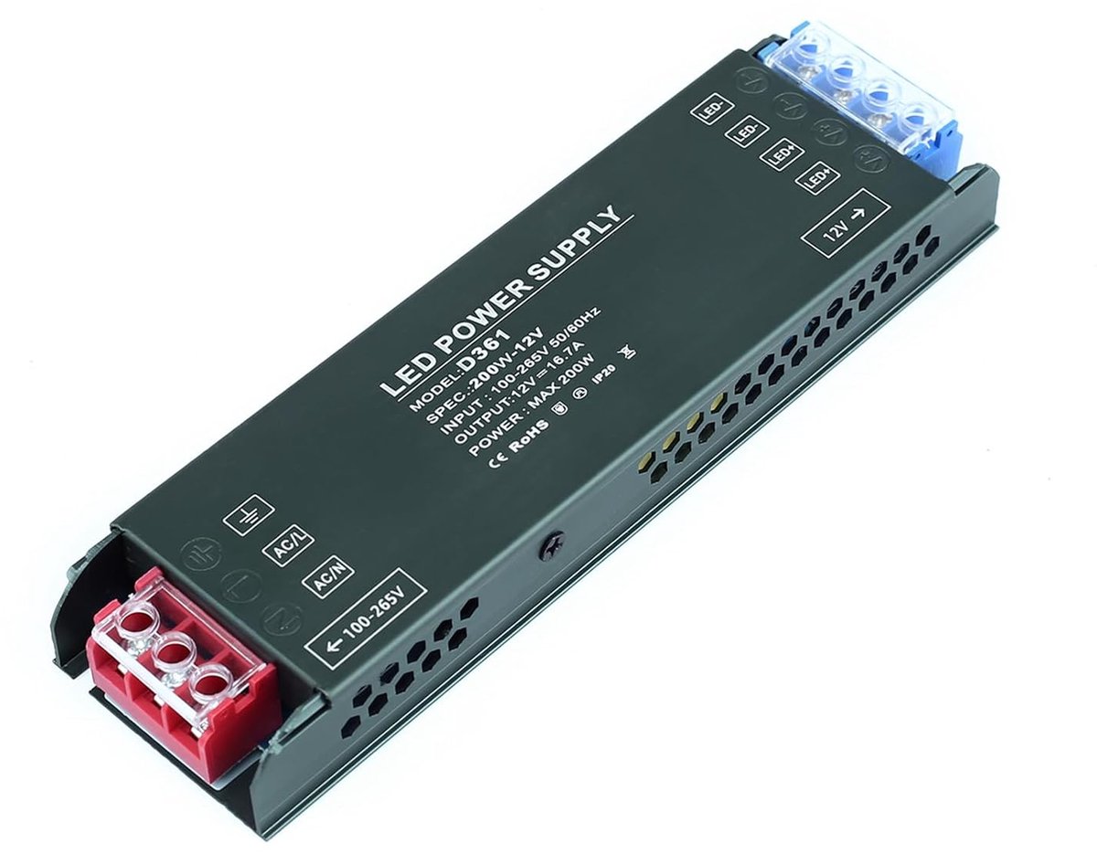 KSIBNW LED Transformer 12V 16A Power Adapter Transformer 200W LED Transformer, Extra Thin Power Transformer Switching - ShopVlot