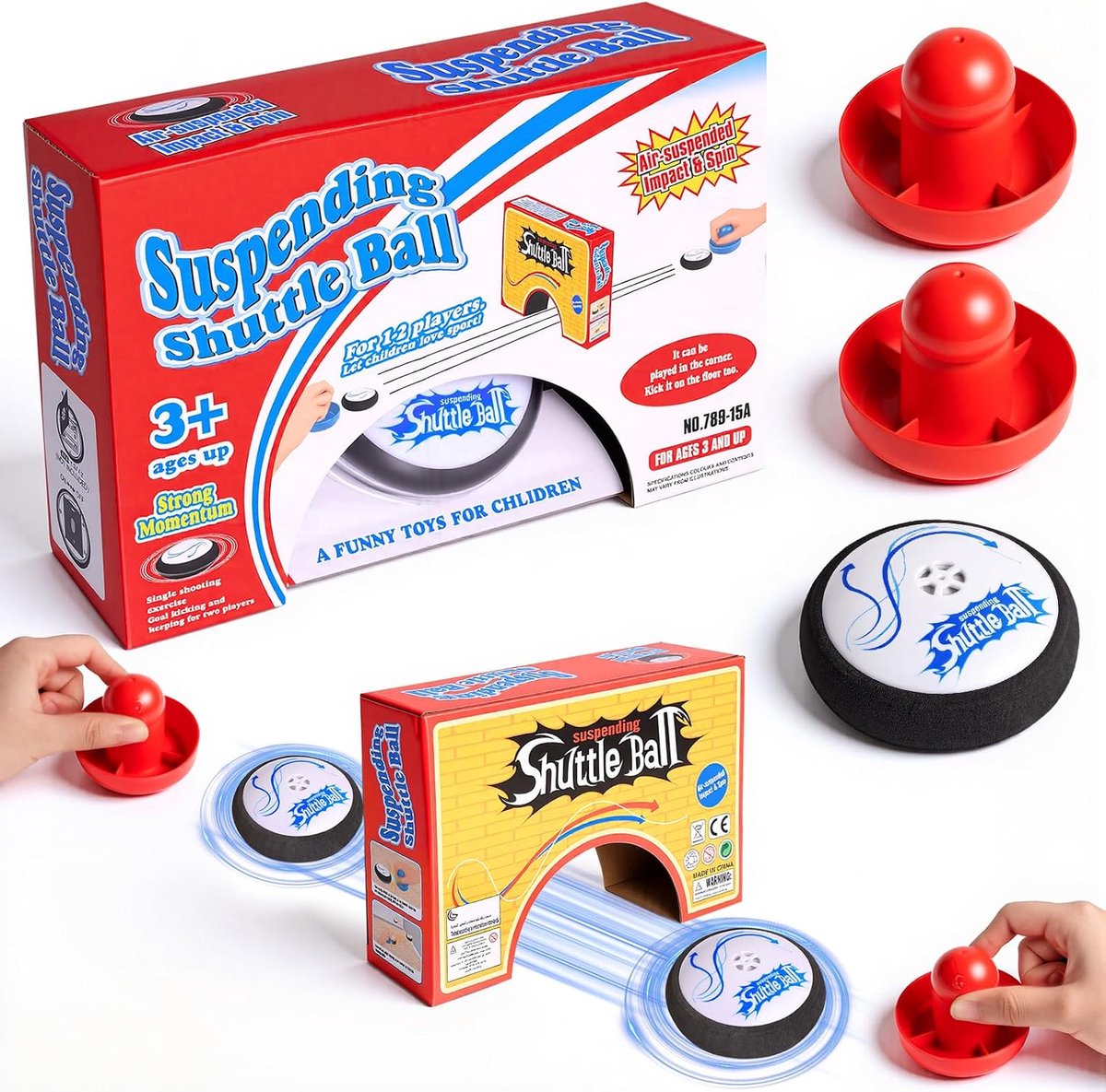 Air Hockey Hover Puck Floating Set - With 2 Red Air Hockey Rackets, Portable Board Game, Gift, for Children and - ShopVlot