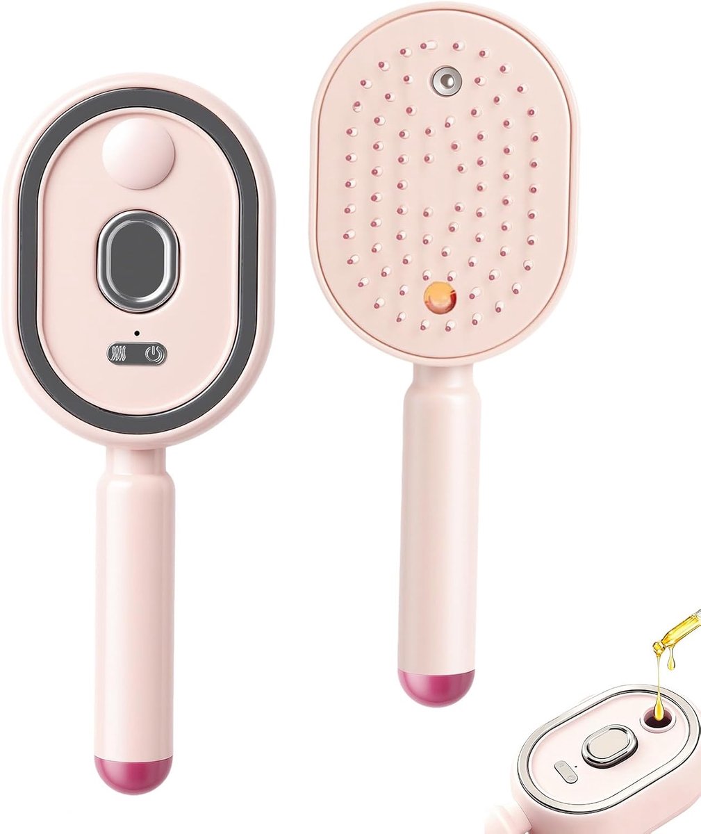2-in-1 sproeiborstel voor haarverzorging, zelfreinigende haarborstel met sproeinevel en massagefunctie, intrekbare - ShopVlot
