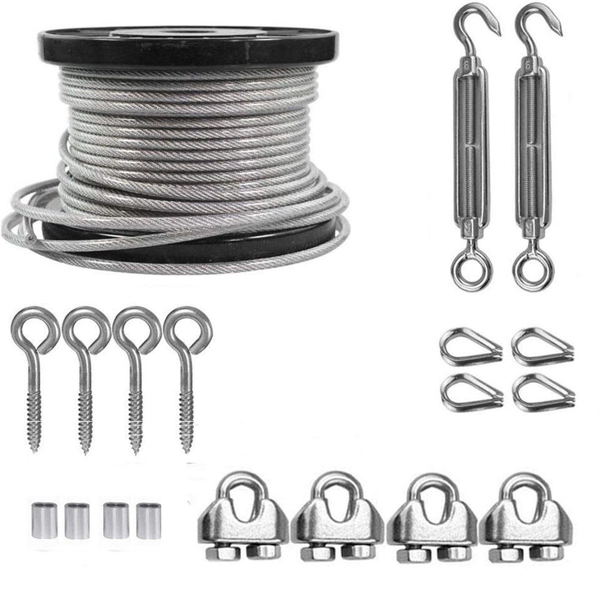 NEWFUN Draadkabel, 5 mm, M6 touwspanner, roestvrij stalen set, 30 m pvc-ommantelde staalkabel voor waslijnen - ShopVlot