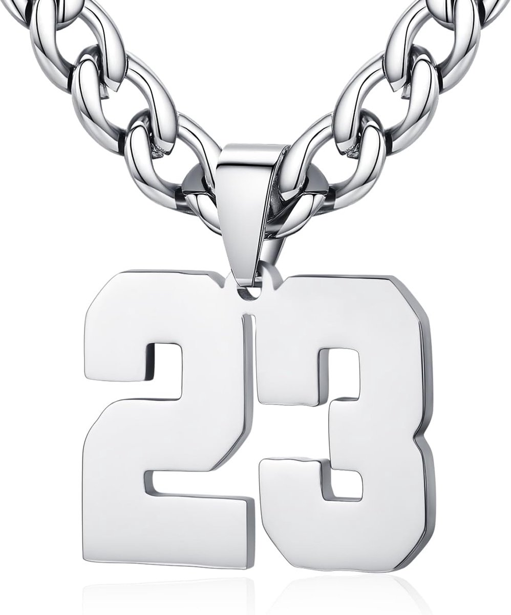 Mens Ladies Stainless Steel 0-99 Number Pendant Lucky Number Jersey Number Athlete Necklace Personalized with 6mm Wide - ShopVlot