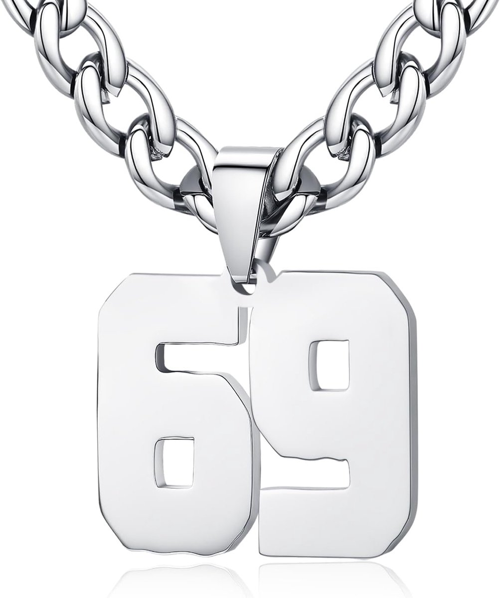 Mens Ladies Stainless Steel 0-99 Number Pendant Lucky Number Jersey Number Athlete Necklace Personalized with 6mm Wide - ShopVlot