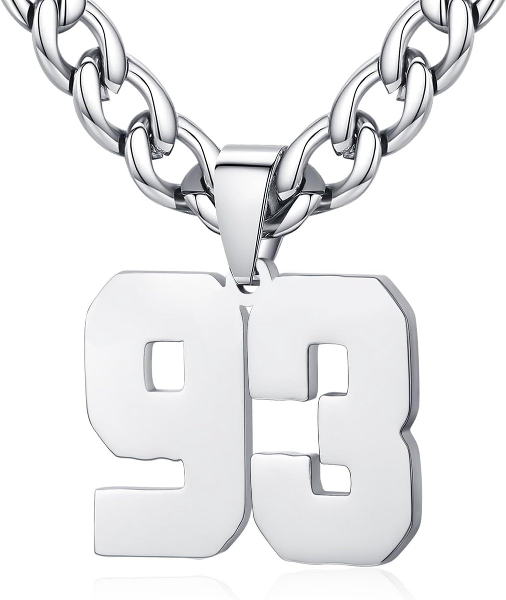 Mens Ladies Stainless Steel 0-99 Number Pendant Lucky Number Jersey Number Athlete Necklace Personalized with 6mm Wide - ShopVlot