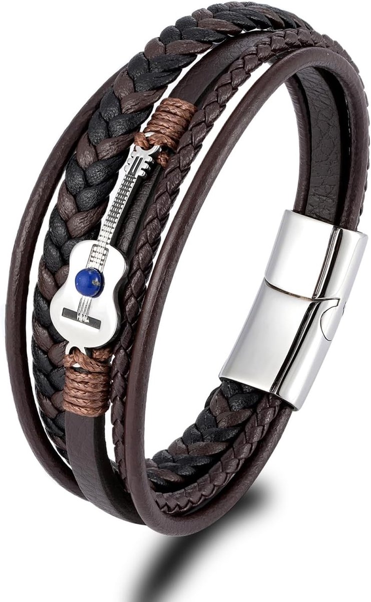 Guitar bracelet, PU leather, multi-layer clasp, stainless steel, length 21 cm, music series, punk rock, B306 - ShopVlot