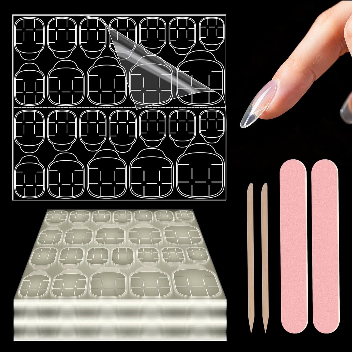 Folmywy 840 Pieces 35 Sheets Nail Glue Transparent for Press Nails 12 Sizes Double-Sided Nail Adhesive Pads Nail - ShopVlot