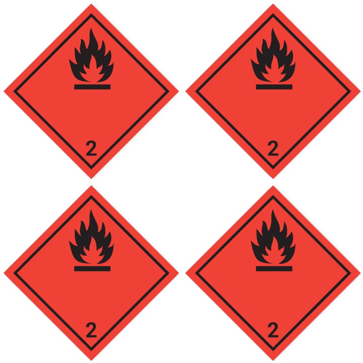 Sticker: 100x100mm, 4 pieces - Dangerous Goods Class 2.1 - black - flammable gases - ADR/GHS/DGR/UN safety icon - ShopVlot