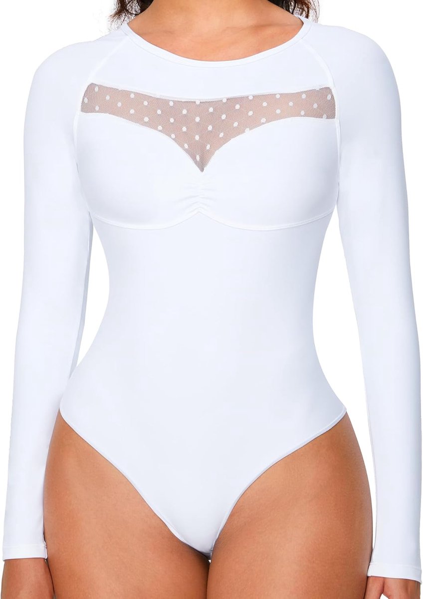 Women's Sexy Bodysuit Chest Cutout Sheer Mesh Lace Long Sleeve Leopard Top - ShopVlot