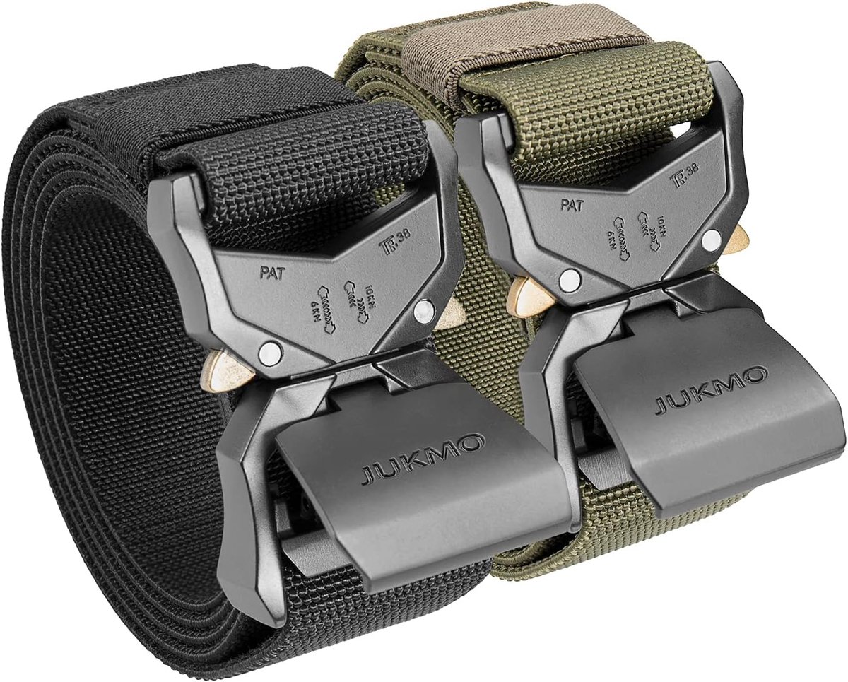 JUKMO Tactical Belt, 2 Pack Military Hiking Rigger 1.5" Nylon Web Work Belt with Heavy Duty Quick Release Buckle - ShopVlot