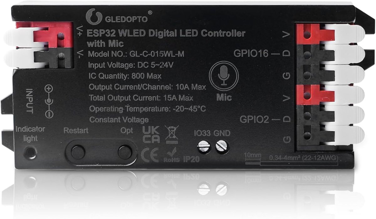 Wled controller: ESP32 digitale LED-strip controller, downloaden om te bedienen (WS2812B, WS2811, SK6812, WS 2801 APA - ShopVlot