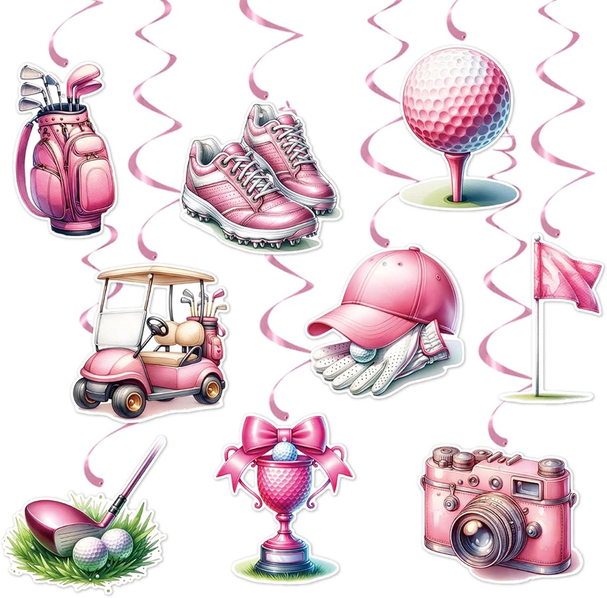 Golf Party Decorations, Golf Hanging Vertebrae, Ceiling Decoration, Hanging Swirl Decorations, Pink for Golf Theme - ShopVlot