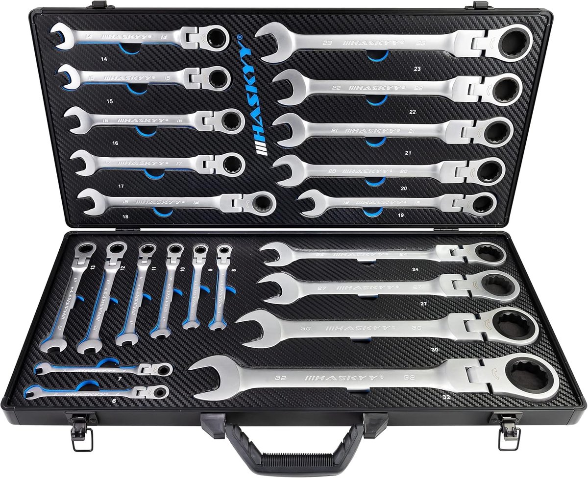 HASKYY 22-piece ratchet wrench ring wrench hinge ratchet spanner set I ring spanner set 6-32 mm - ShopVlot
