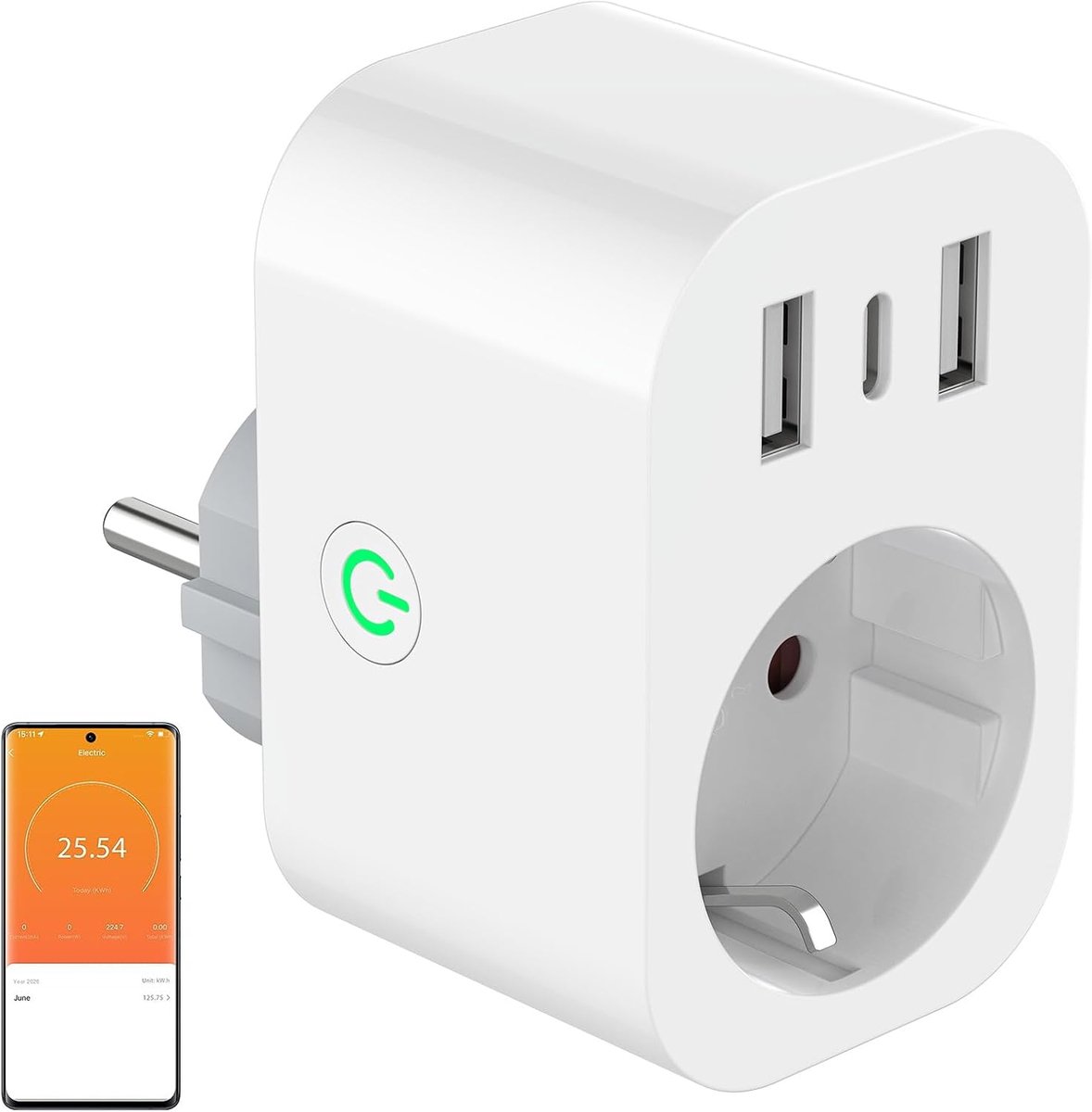 Wifi-stopcontact met USB, Smart Life, stroommeting, USB-oplader, wifi-afstandsbediening via Smart Life app - ShopVlot