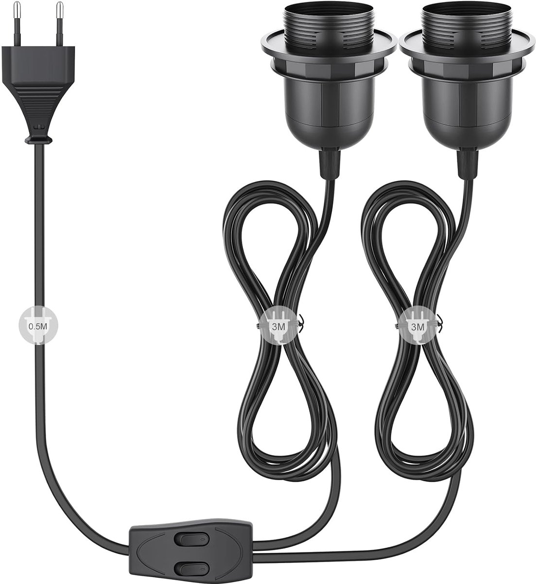 E27 Lamp Holder with Switch with Plug, E27 Socket, Black, with 3.5 m Cable, Screw Ring, Kitchen, Living Room and - ShopVlot