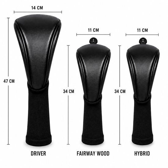 Classic Black Golf Headcovers - Golf Club Cover Zwart Leer - Premium Driver, Fairway & Hybrid Set - Headcovers - Golf Spullen- Golf Accessoires - Golf Headcovers — afbeelding 3