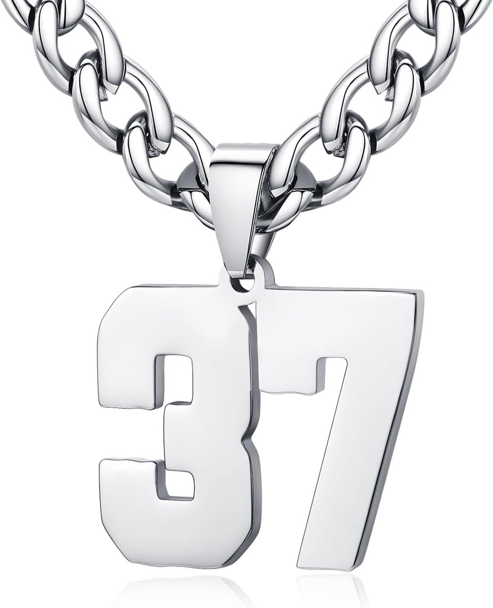 Mens Ladies Stainless Steel 0-99 Number Pendant Lucky Number Jersey Number Athlete Necklace Personalized with 6mm Wide - ShopVlot