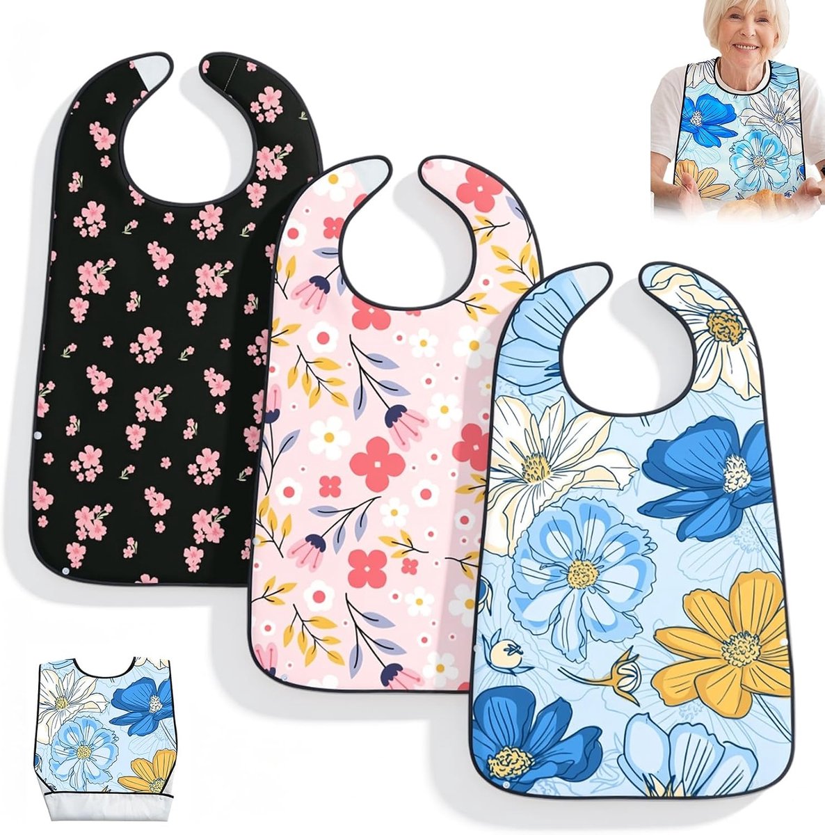 3 stuks slabbetjes voor volwassenen, 78 x 49 cm, waterdicht, herbruikbaar - ShopVlot