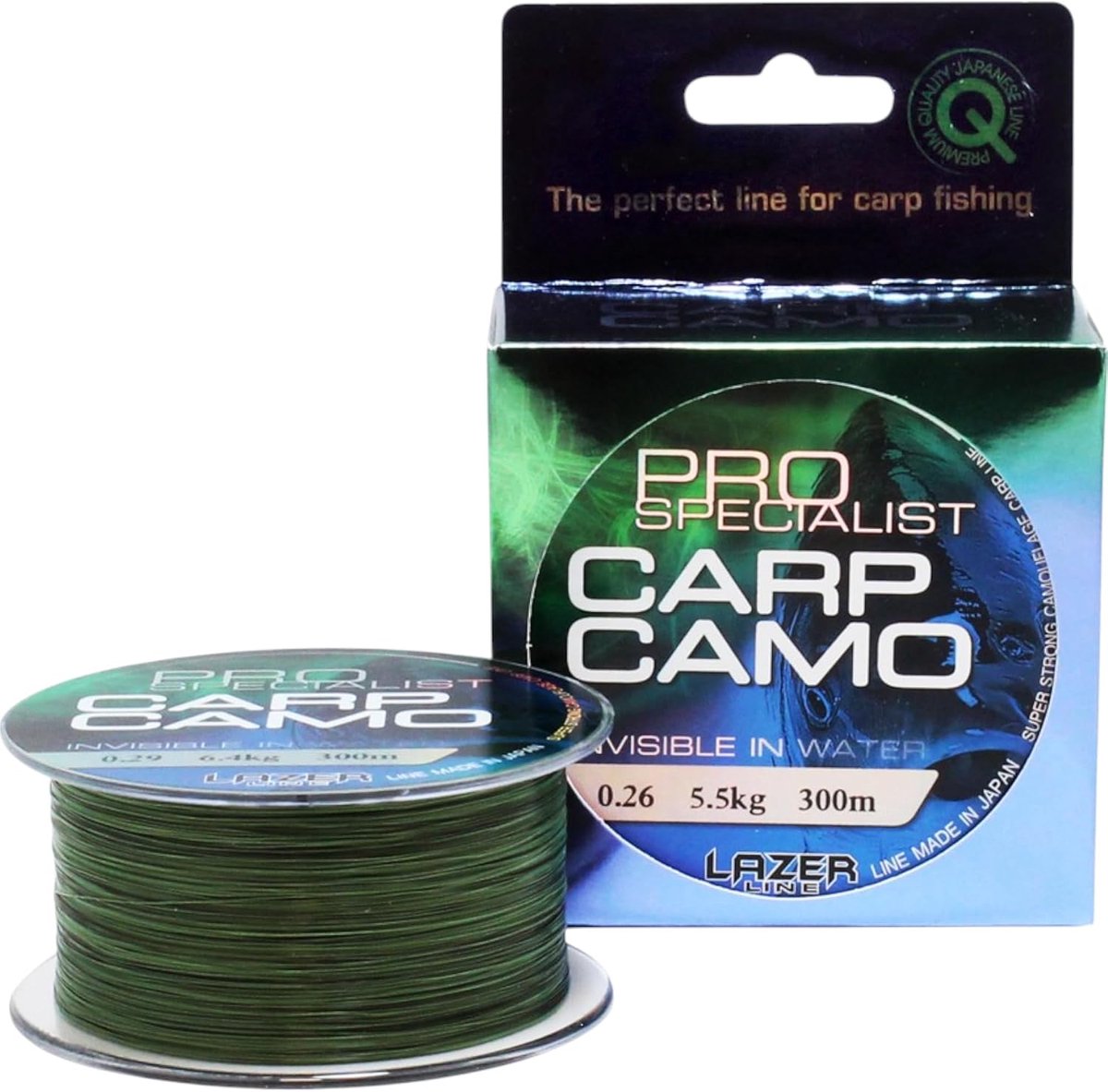 CARP CAMO Monofil fishing line 300m diameter 0.25mm test 5.5kg - camouflage green-black cord - carp fishing assembly - ShopVlot