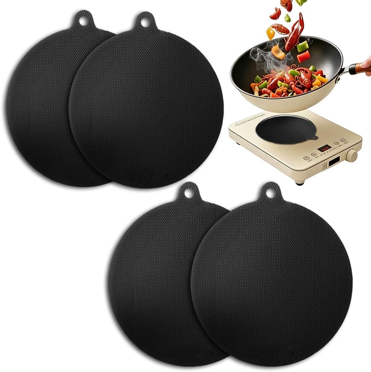 Induction Cooking Protection Set of 4 Cooker Covers for Induction Hob Non-Slip Silicone Mat Scratch-Resistant Heat - ShopVlot