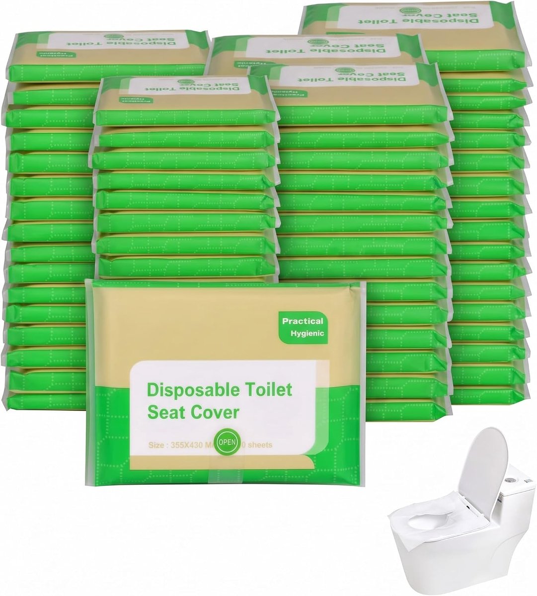 Wegwerp toiletbescherming van papier, 50 stuks, hygiënisch en waterdicht, ideaal voor reizen en openbare baden: - ShopVlot