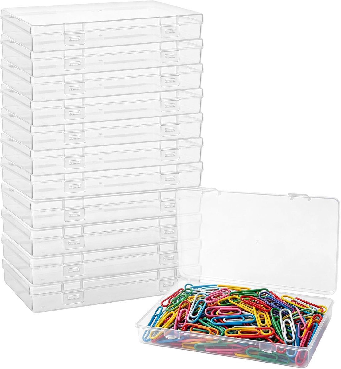 YAYODS 12 stuks 17,5 x 10,9 x 2,7 cm plastic doos met deksel, klein, transparant, knutselorganizer, foto-opbergdoos - ShopVlot