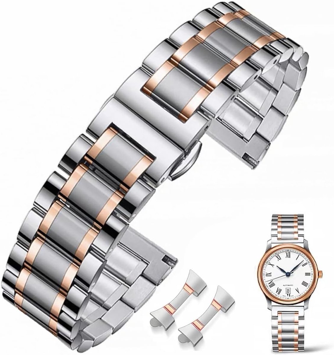 Metalen Armband Horlogeband Gemaakt Van Roestvrij Staal 16 18 19 20 21 22 24mm Roestvrij Stalen Horlogeband Dubbele - ShopVlot