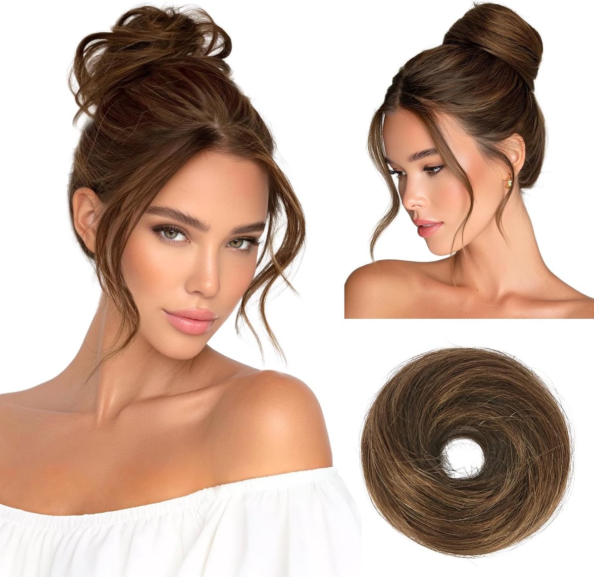 RUWISS Rommelige Knot 100% Menselijk Haar Haarstukje, Krullend Golvend Elastiek Chignon 17g Lichtgewicht Opgestoken - ShopVlot