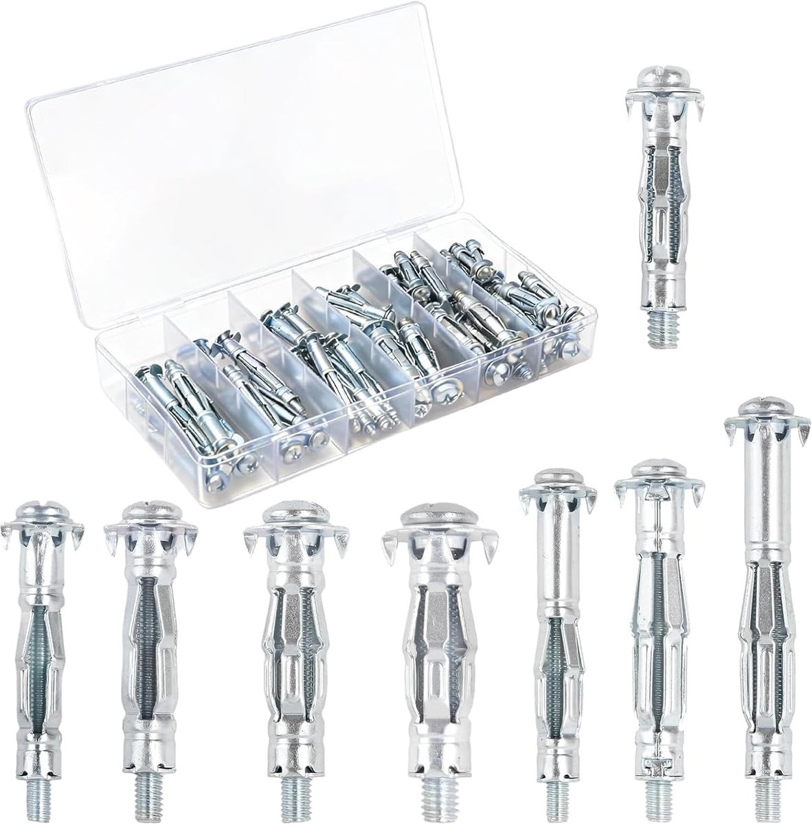 52 stuks holle holle pluggen set, M4, M5, M6, M8, holle wandpluggen, zware belasting, metalen pluggen, verzinkt staal - ShopVlot