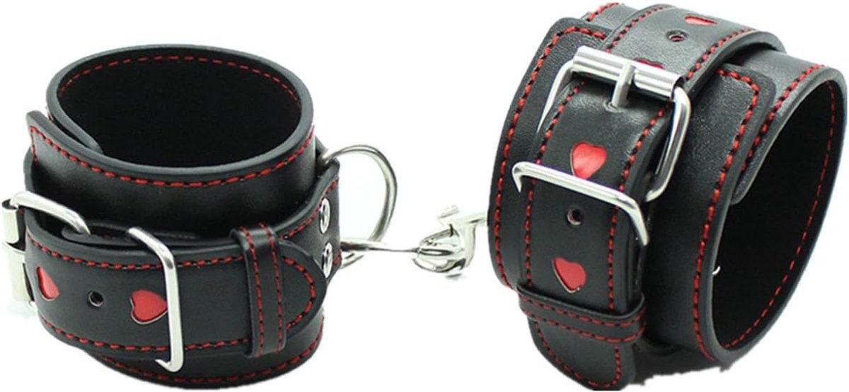 Handcuffs Foot Cuffs Leather Heart Shaped Flirting Bondage Set Sex Toy Bondage Kit for BDSM Beginners and Experiences - ShopVlot