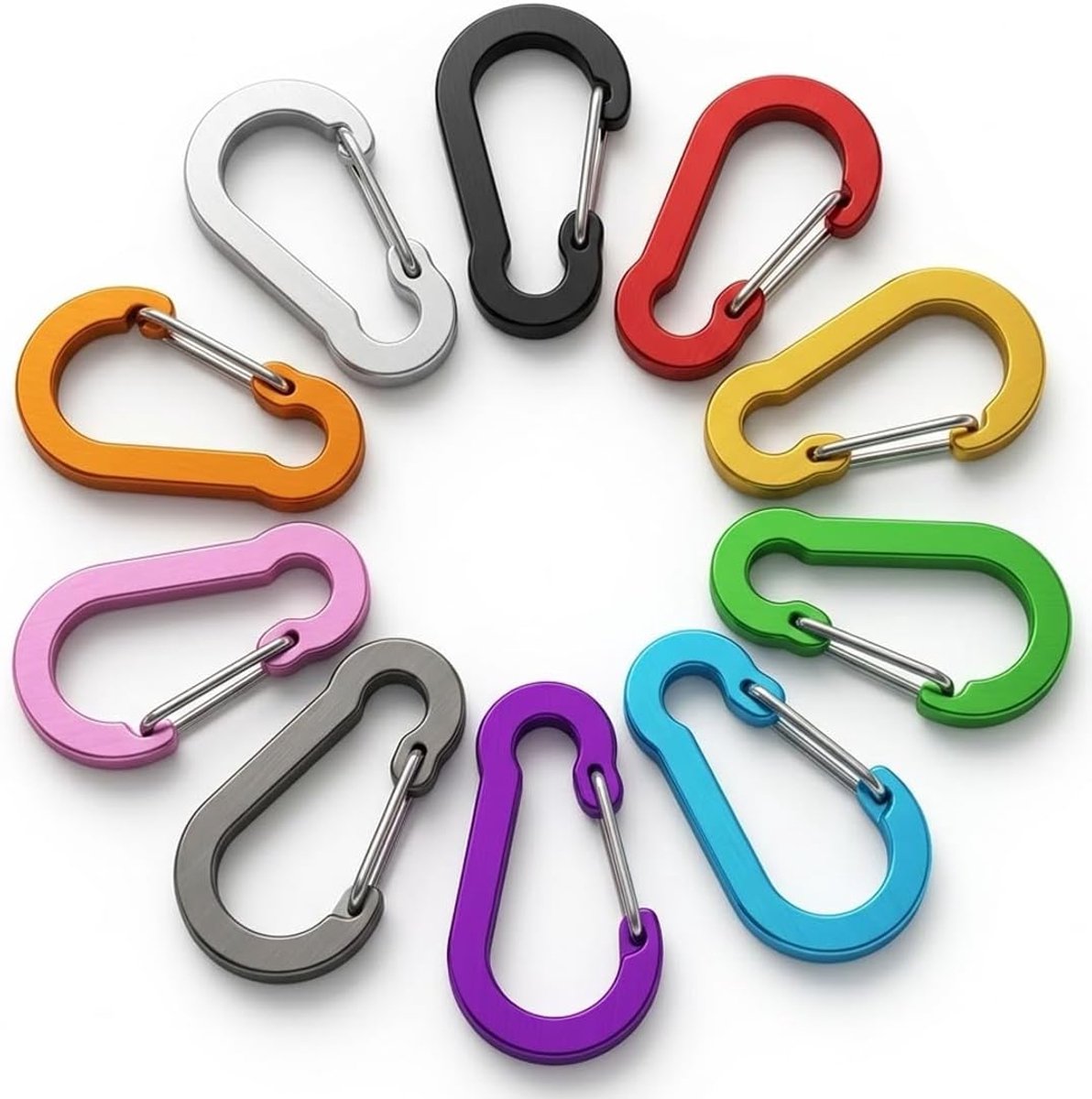 10 stuks karabijnhaken, aluminium D-ring karabijnhaak sleutelhanger voor outdoor sport, wandelen, kamperen, vissen - ShopVlot