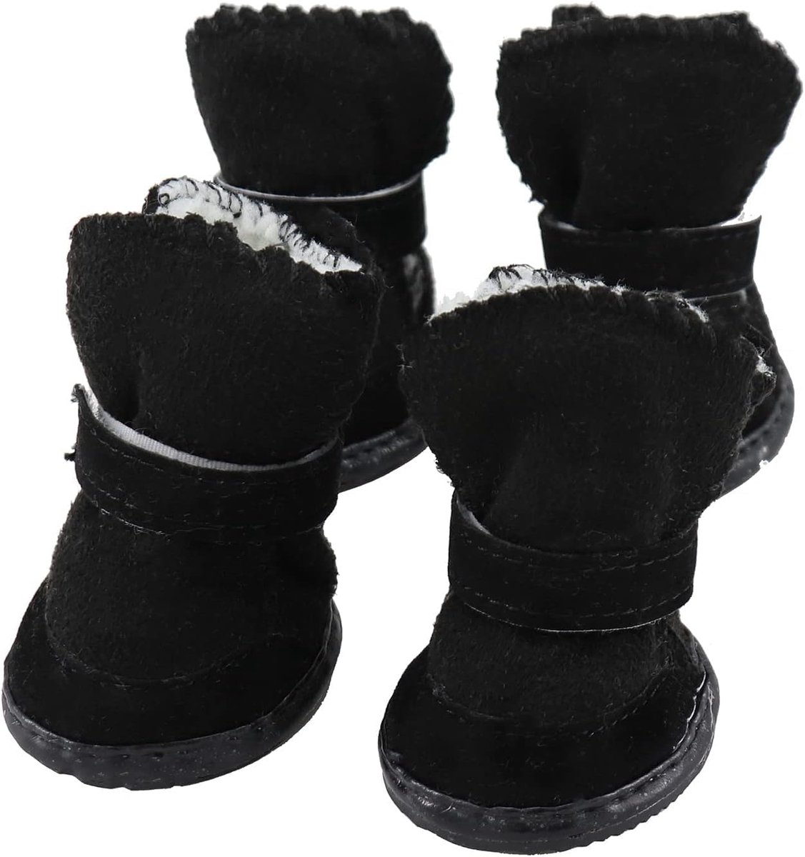 Pack of 4 Dog Shoes with Fastener, Non-Slip Sole, Dog Snow Boots with Fur for Indoor and Outdoor Winter (Size 4) - ShopVlot