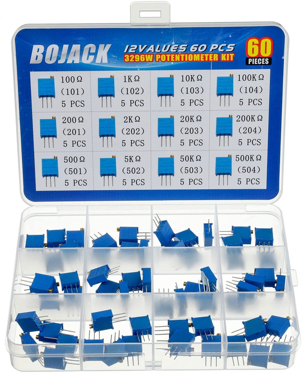 BOJACK 12 Values 60pcs 100 to 500K ohm 3296W Multiturn Trimmer Potentiometer Assortment Set - ShopVlot