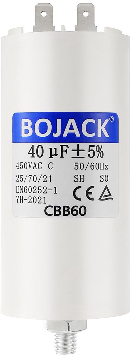 BOJACK CBB60 Motor Capacitor 40 uF 450 V Starter Capacitor 45 x 90 mm Capacitor 40 µF 450 Volt M8 Plug, Suitable for - ShopVlot